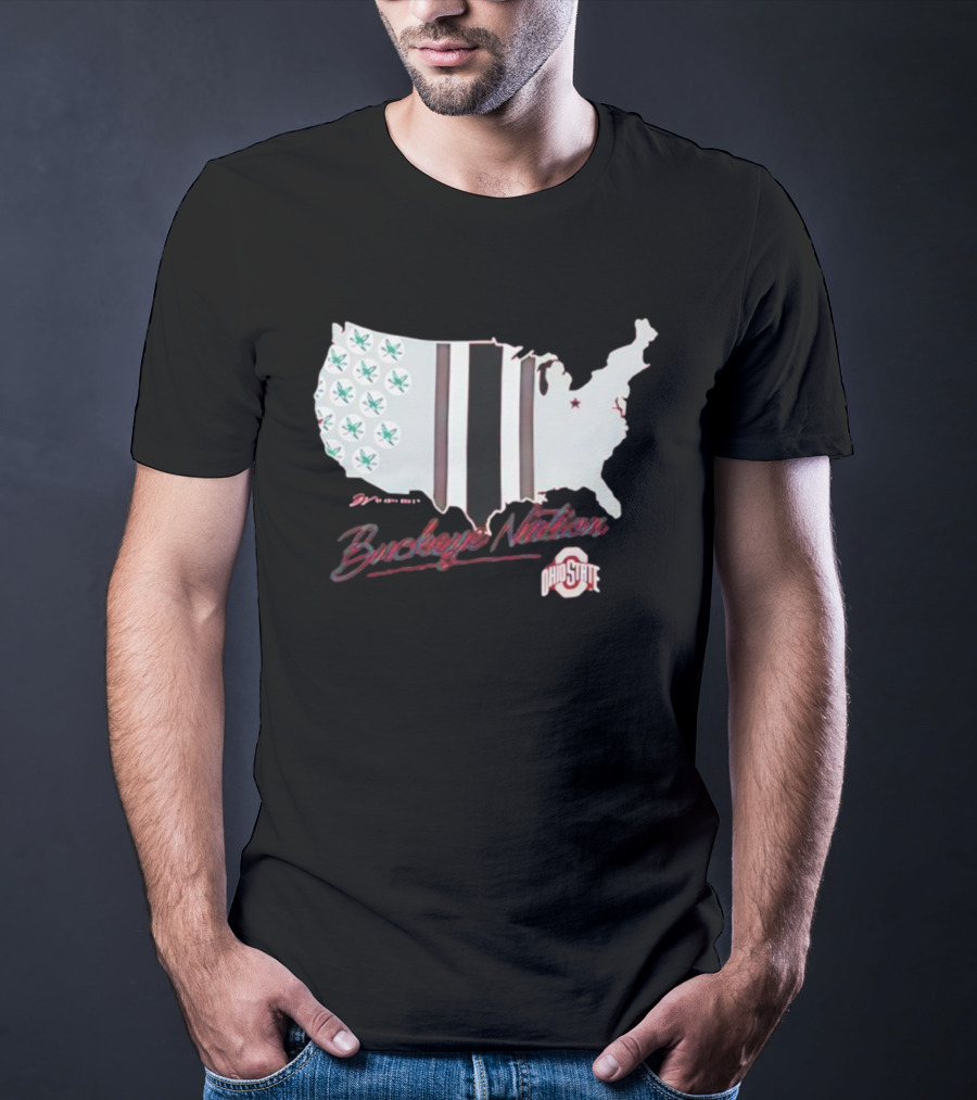 Ohio State Buckeye Nation USA Map Design T-Shirt