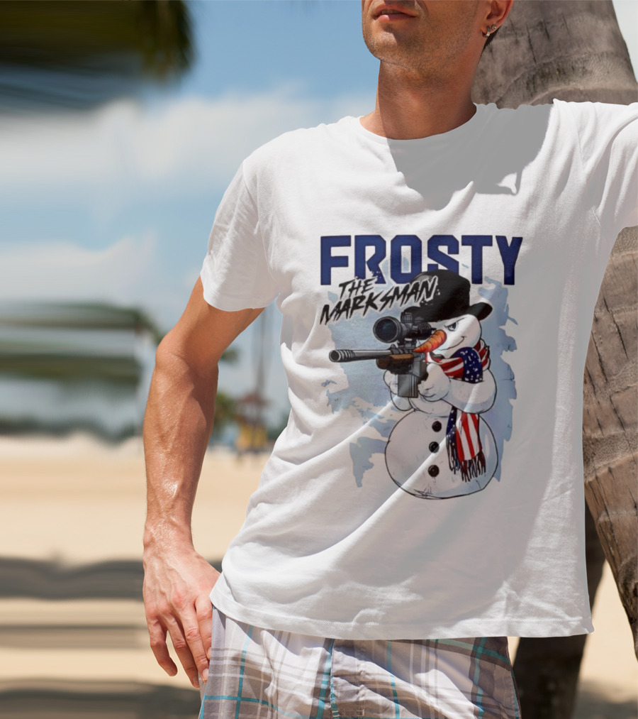 Frosty The Marksman Snowman USA Flag Scarf Sniper Hat T-Shirt