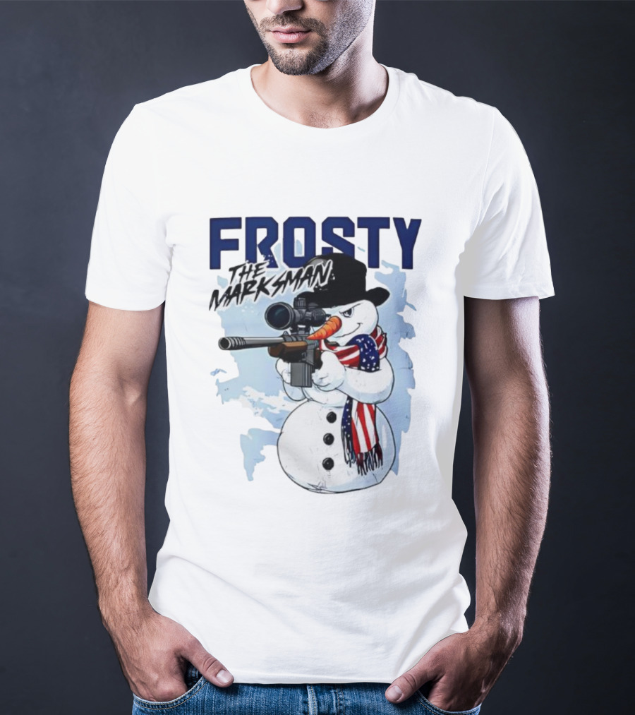 Frosty The Marksman Snowman USA Flag Scarf Sniper Hat T-Shirt
