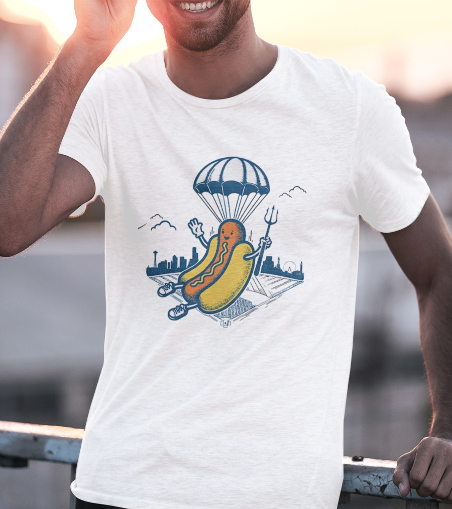 Seattle Mariners Hot Dog Parachuting Trident MLB Baseball 2025 T-Shirt