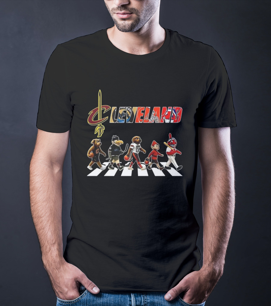 Cleveland Cavaliers Browns Indians Mascots Abbey Road Style T-Shirt