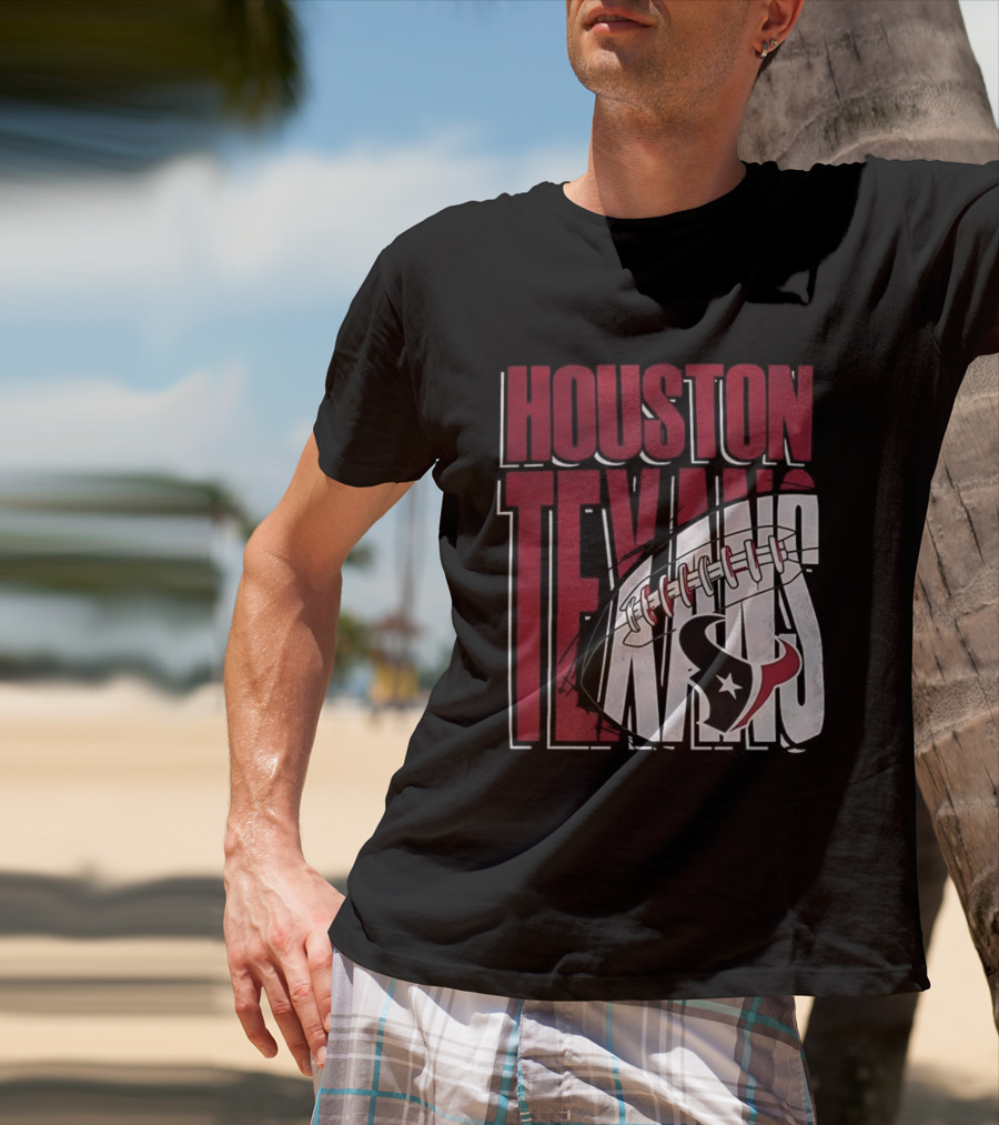 Houston Texans Red White Football Star Emblem T-Shirt