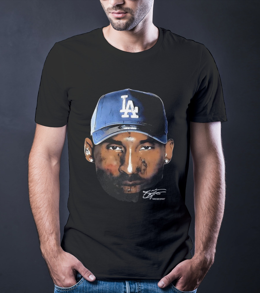 Kobe Bryant LA Dodgers Big Face Signature Cap T-Shirt
