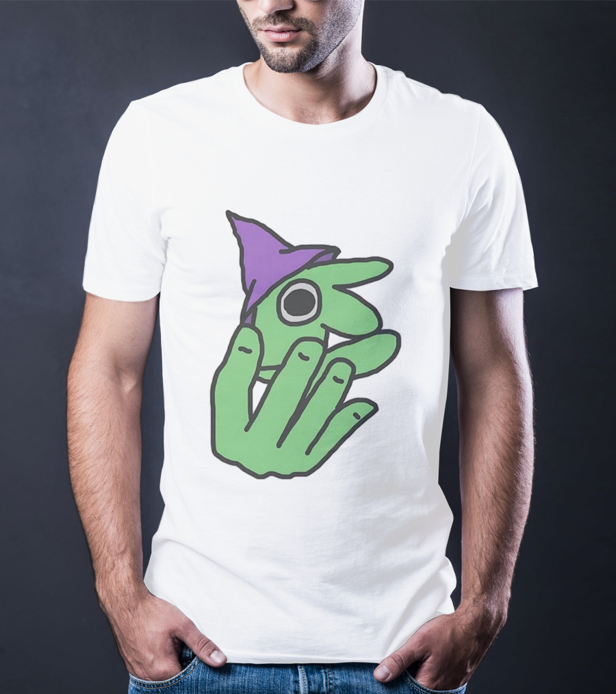 Glep Smiling Friends Character With Green Hand And Purple Hat T-Shirt