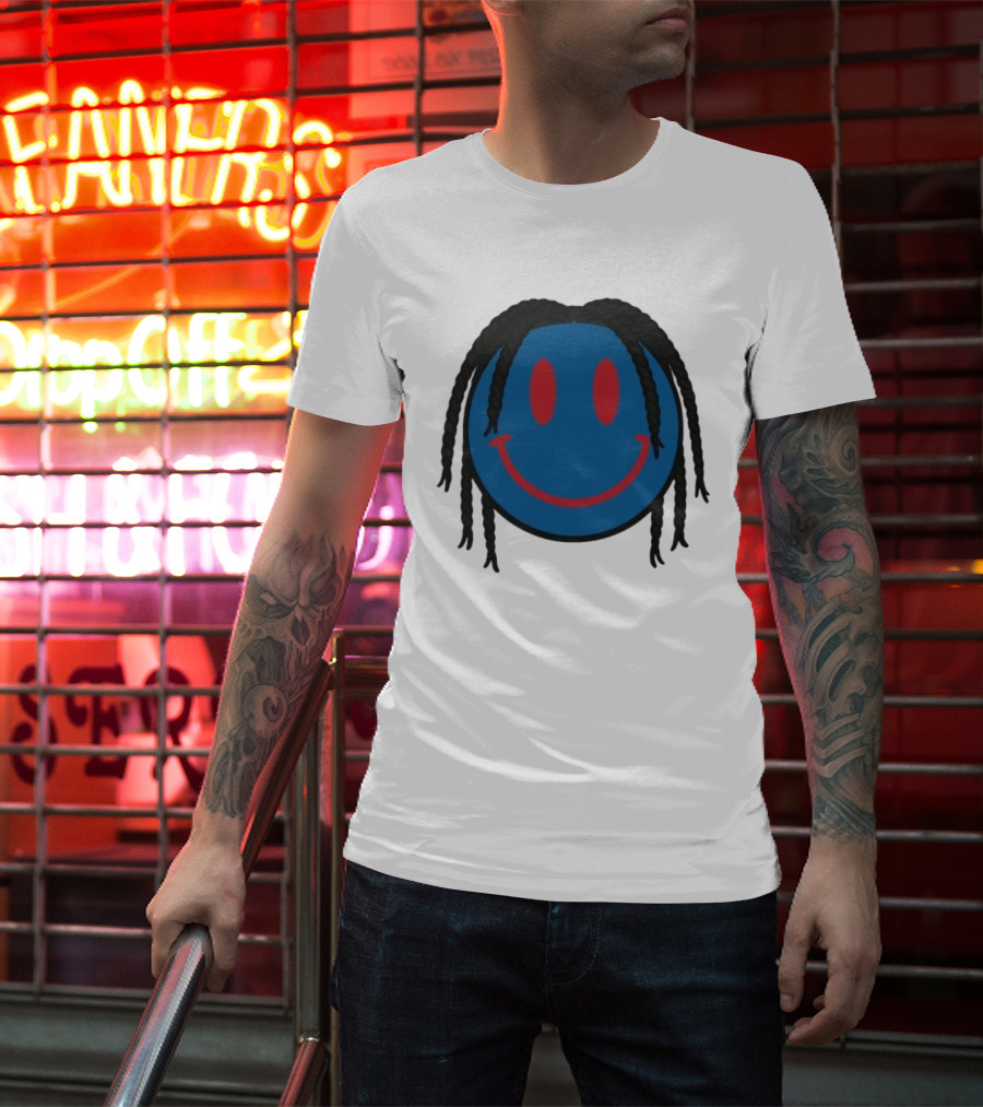 Tyrese Maxey Smiley Face Blue Red Braided Hair T-Shirt