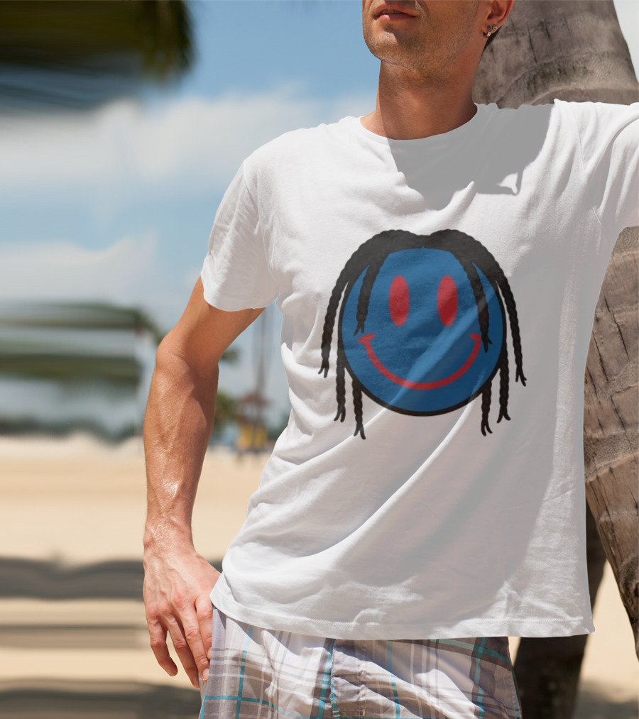 Tyrese Maxey Smiley Face Blue Red Braided Hair T-Shirt