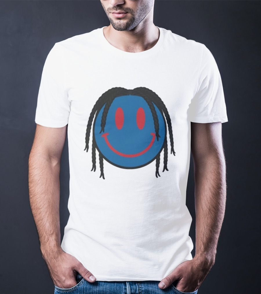 Tyrese Maxey Smiley Face Blue Red Braided Hair T-Shirt