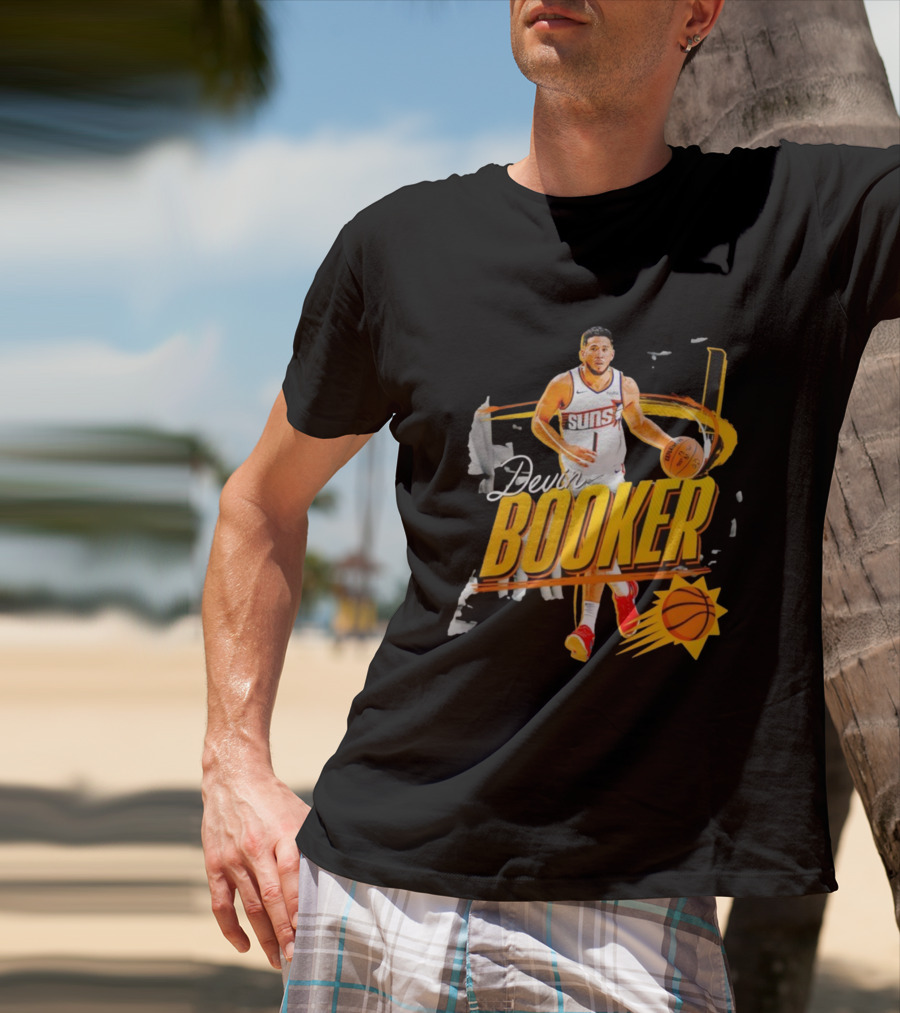 Devin Booker Phoenix Suns Basketball Graphic Retro Style T-Shirt