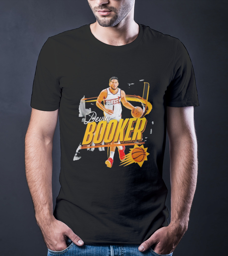 Devin Booker Phoenix Suns Basketball Graphic Retro Style T-Shirt