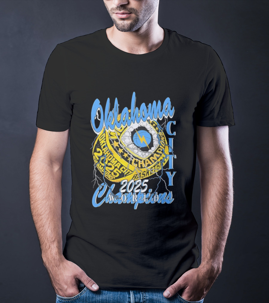 Oklahoma City Thunder Basketball Champions 2025 Victory Ring Sports Logo T-Shirt
