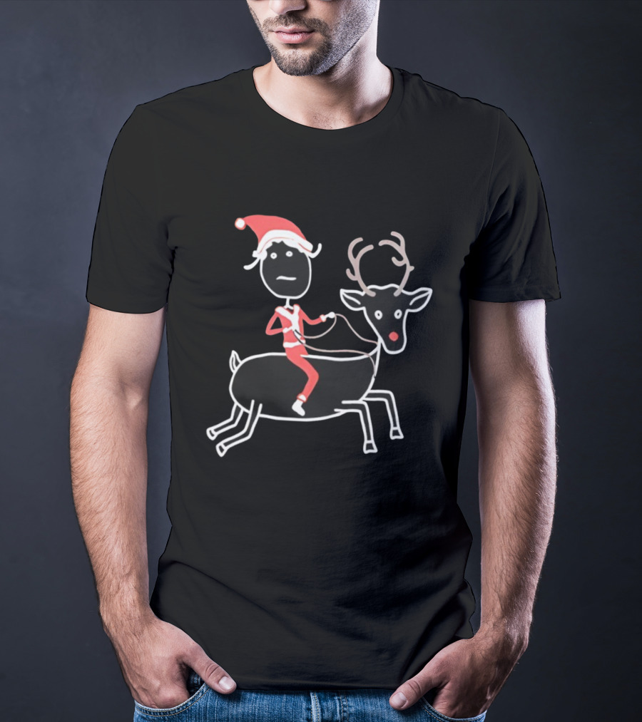 Rhenna Reindeer Santa Claus Christmas Stick Figure Art T-Shirt