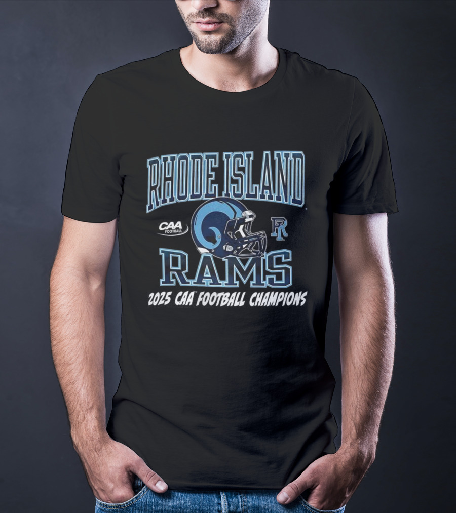 Rhode Island Rams 2025 CAA Football Champions Helmet R Logo T-Shirt