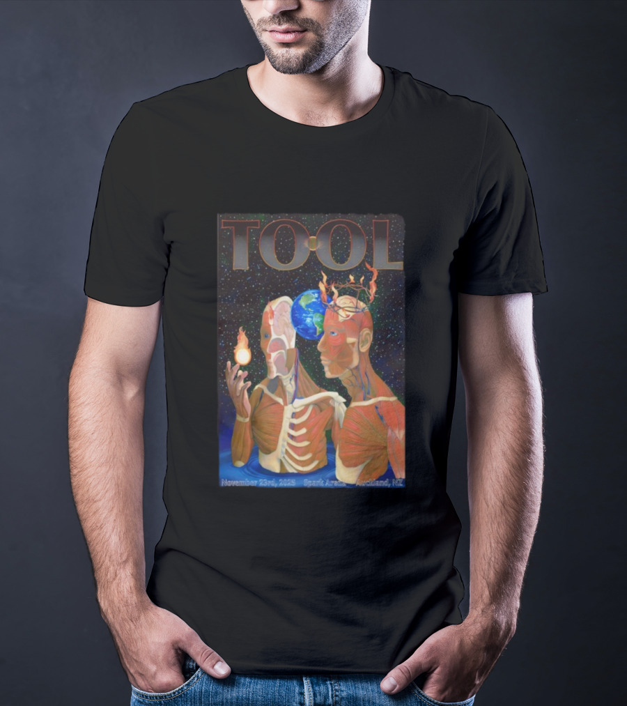Tool November 23 2025 Spark Arena Auckland NZ Earth Anatomy Flame Atmosphere T-Shirt