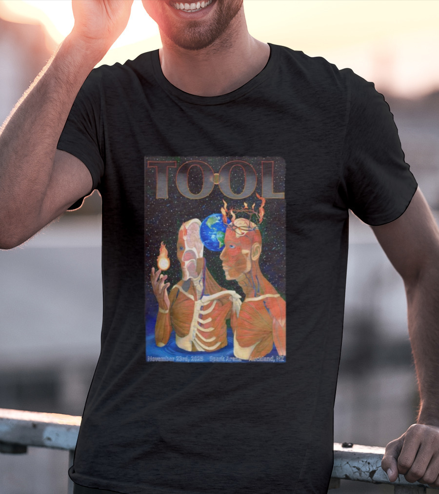 Tool November 23 2025 Spark Arena Auckland NZ Earth Anatomy Flame Atmosphere T-Shirt