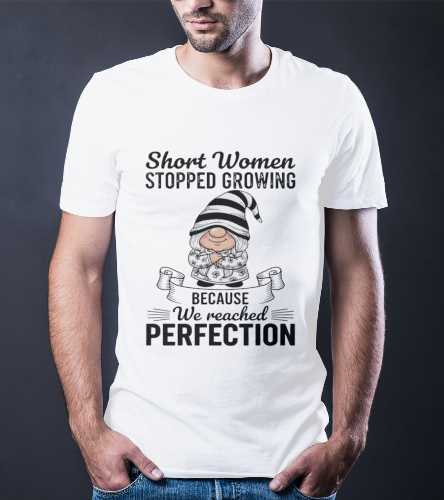 Short Women Stopped Growing We Reached Perfection Gnome Sweater Striped Hat T-Shirt
