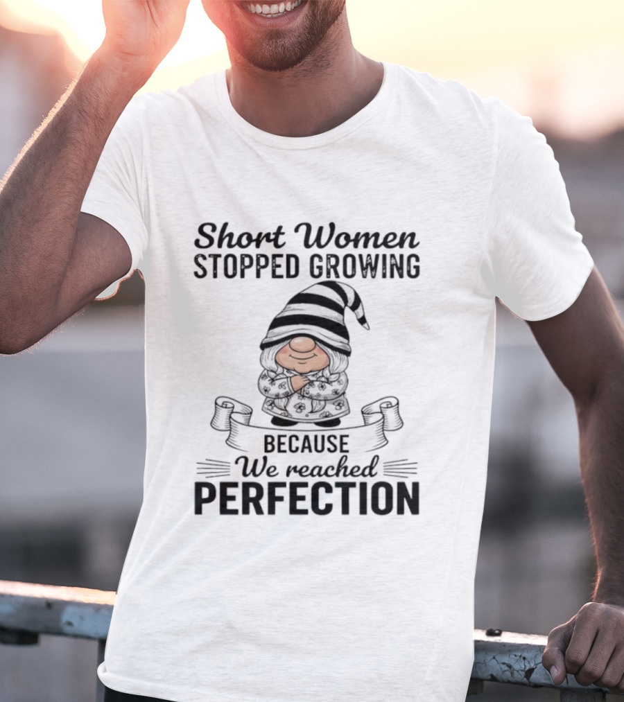 Short Women Stopped Growing We Reached Perfection Gnome Sweater Striped Hat T-Shirt