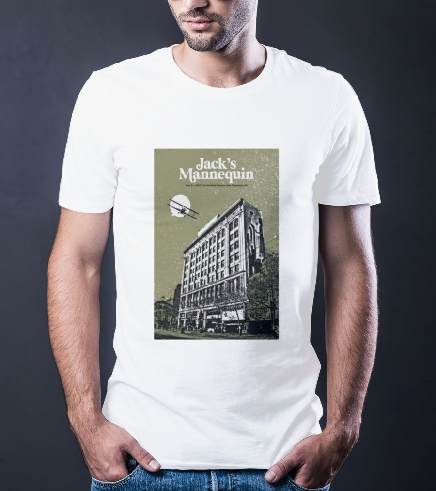 Jack’s Mannequin Nov 21 2025 The Warfield Theatre San Francisco CA Airplane Building T-Shirt