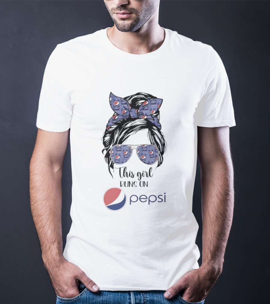 This Girl Runs On Pepsi Logo With Bow And Sunglasses T-Shirt