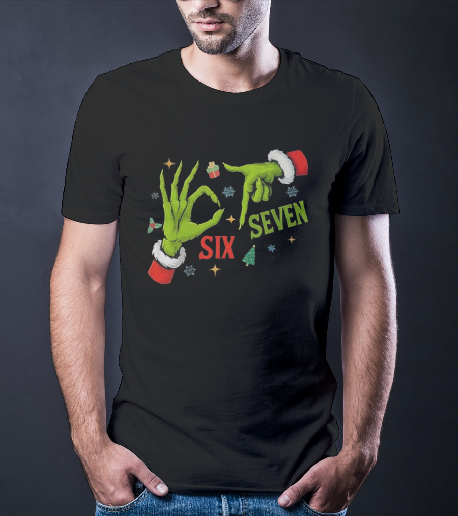 Grinch Hand Six Seven Merry Christmas Meme 67 Santa T-Shirt