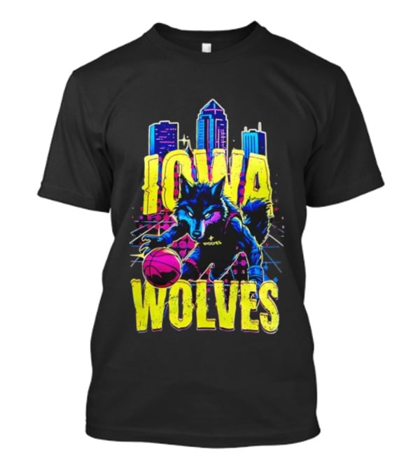 Iowa Wolves Neon Basketball Wolf Skyline T-Shirt