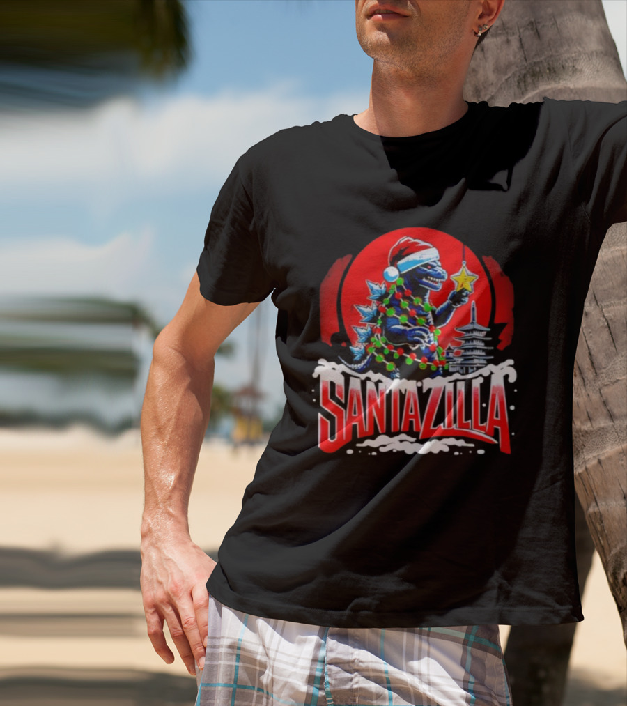 Santazilla Kaiju Christmas Japanese Monster Dinosaur Holiday Celebration T-Shirt