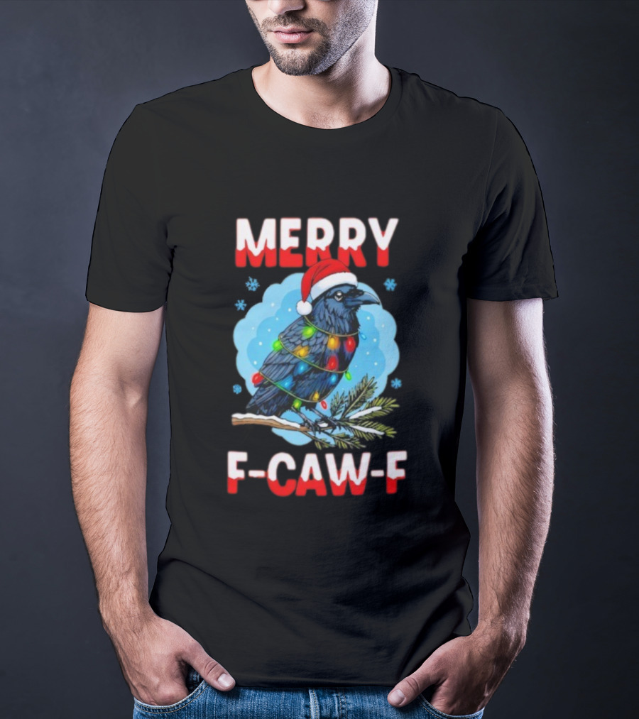 Merry Christmas F-Caw-F Santa Hat Crow With Lights T-Shirt