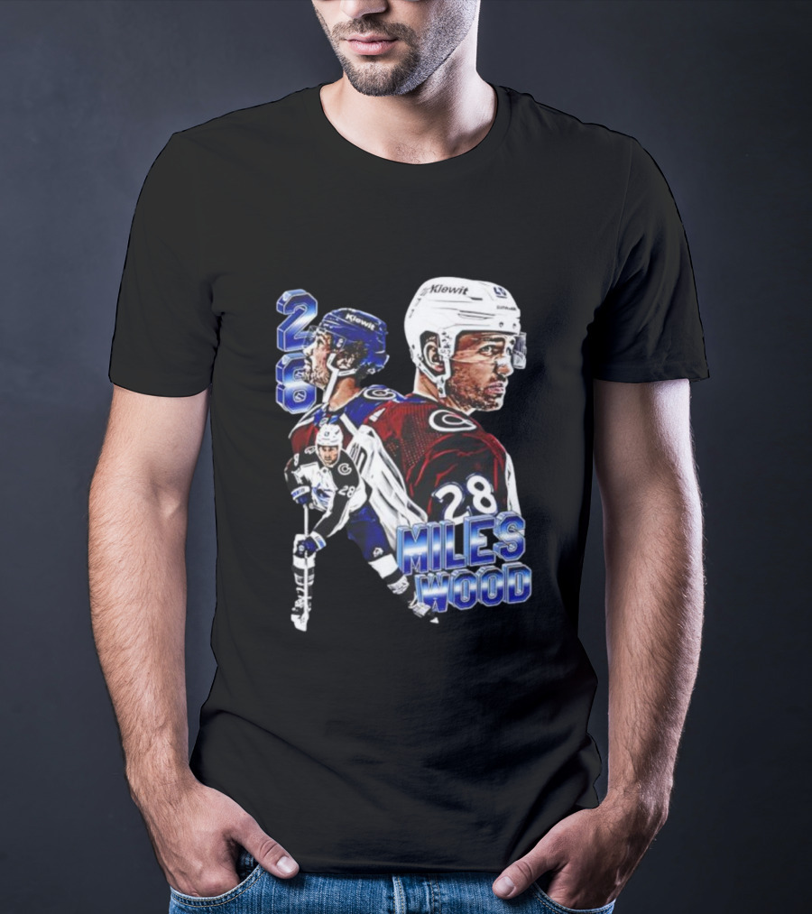 Miles Wood Colorado Avalanche Number 28 Hockey Player Collage T-Shirt