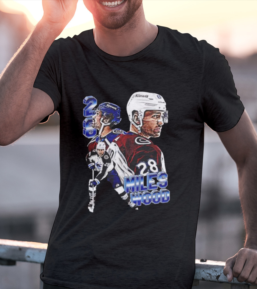 Miles Wood Colorado Avalanche Number 28 Hockey Player Collage T-Shirt