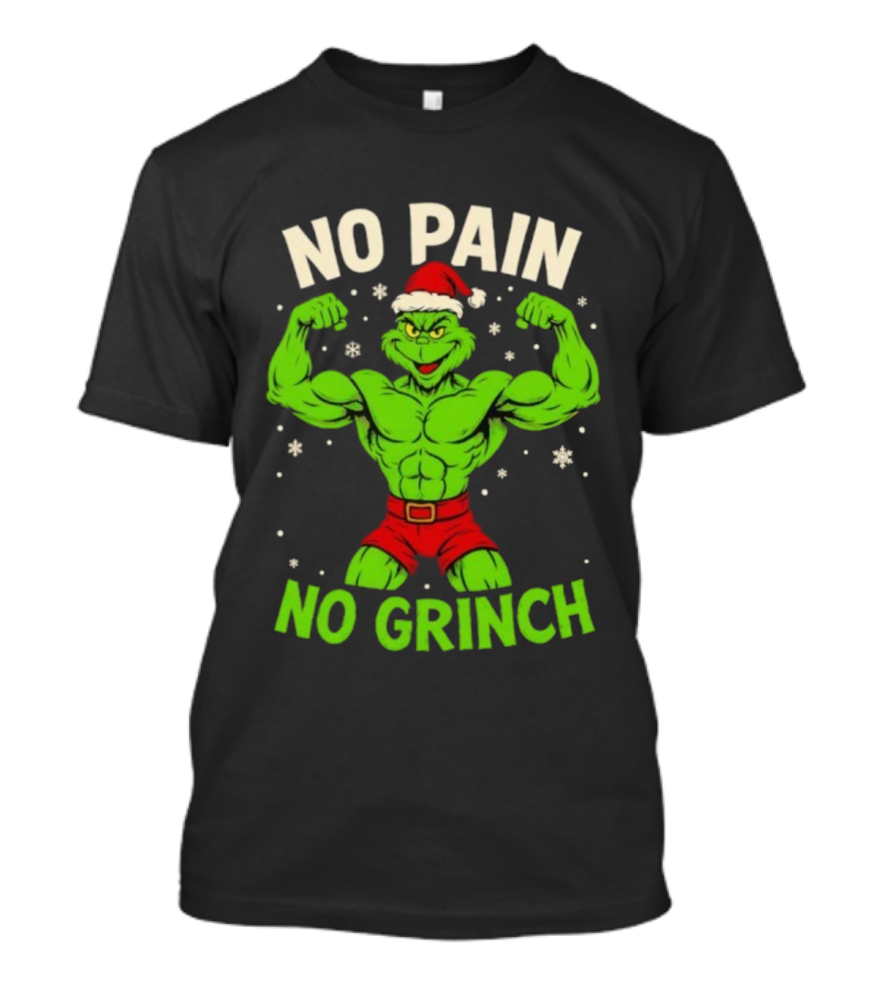 No Pain No Grinch Christmas Gym Santa Hat Muscle Fitness T-Shirt