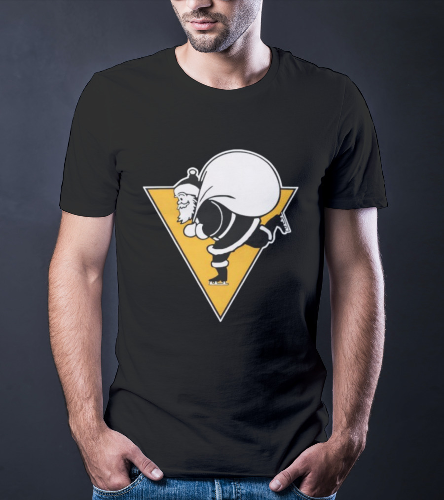 Santa Skates Ugly Christmas Penguin Triangle Santa Claus Skating Sack T-Shirt