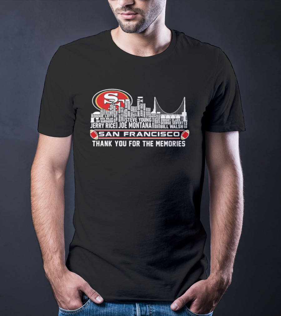 San Francisco 49ers Skyline Jerry Rice Joe Montana Legends Thank You For The Memories T-Shirt