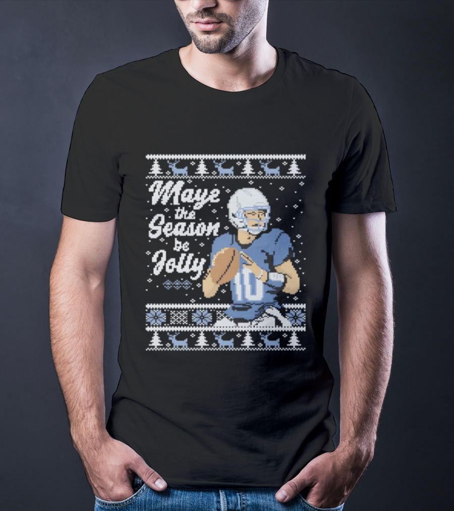 Maye The Season Be Jolly Ugly Christmas Football Player Festive Sweater T-Shirt