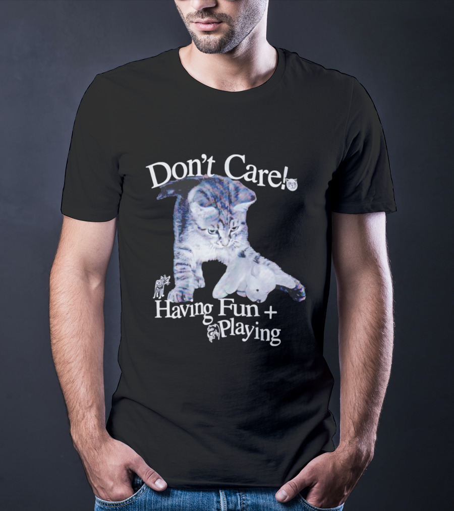 Don't Care Cat Having Fun Playing With Dog T-Shirt