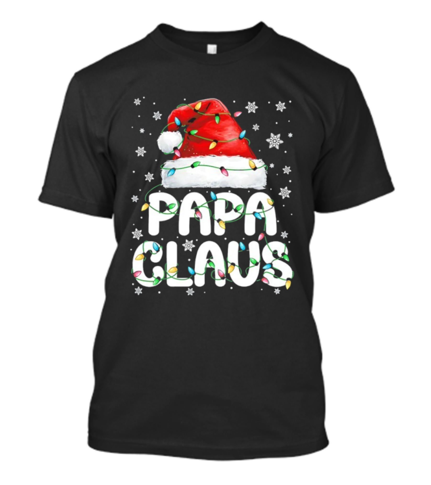 Papa Claus Santa Hat With Christmas Lights Holiday Stars T-Shirt