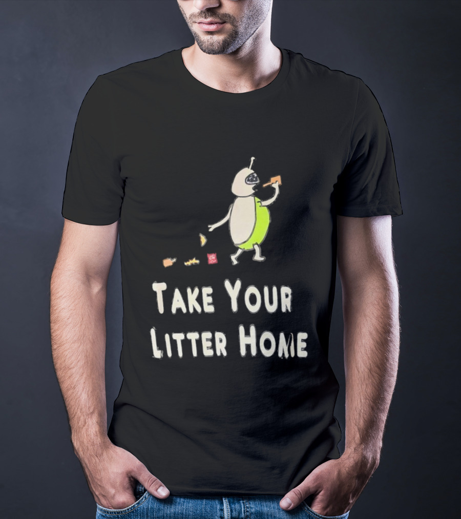 Take Your Litter Home Alien Cartoon Eating Pizza T-Shirt