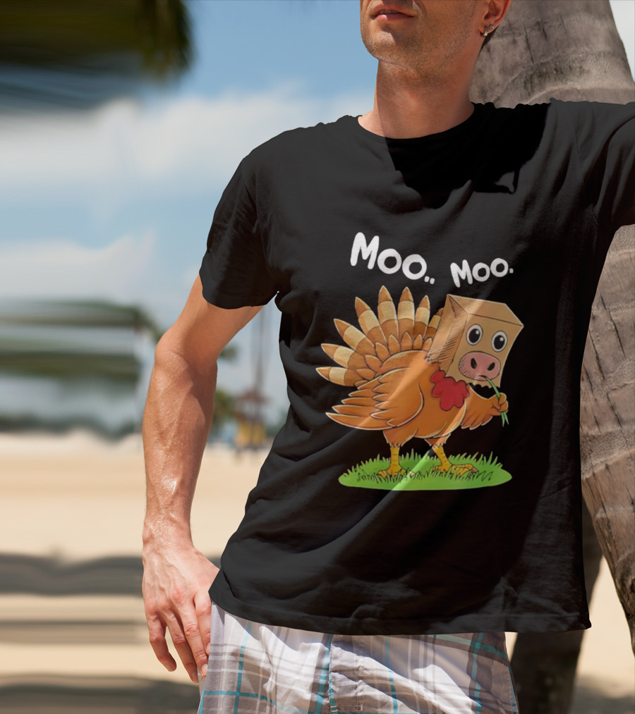 Turkey Cow Moo Moo Thanksgiving Funny T-Shirt