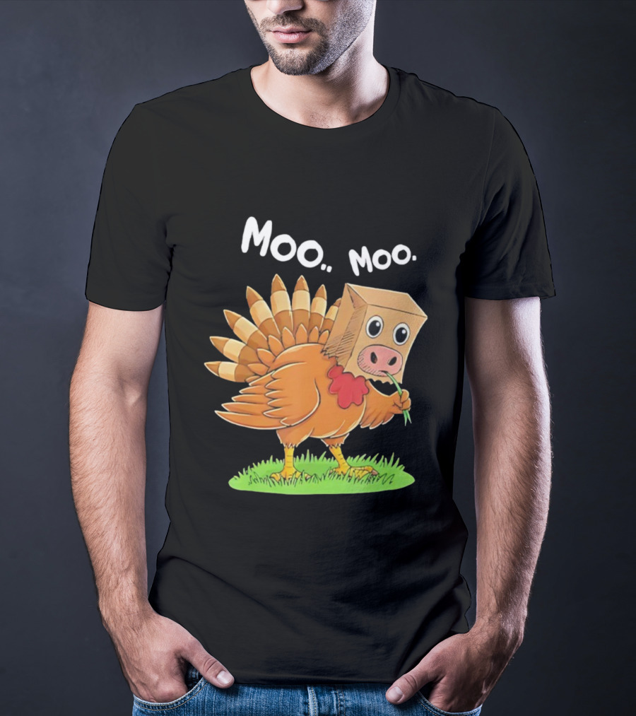 Turkey Cow Moo Moo Thanksgiving Funny T-Shirt