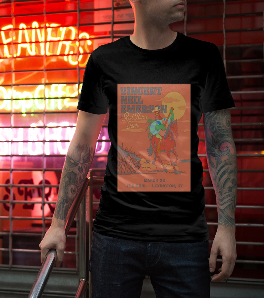 Vincent Neil Emerson Red Horse Tour Lexington KY March 28 2026 With Cowboy And Horse Scene T-Shirt