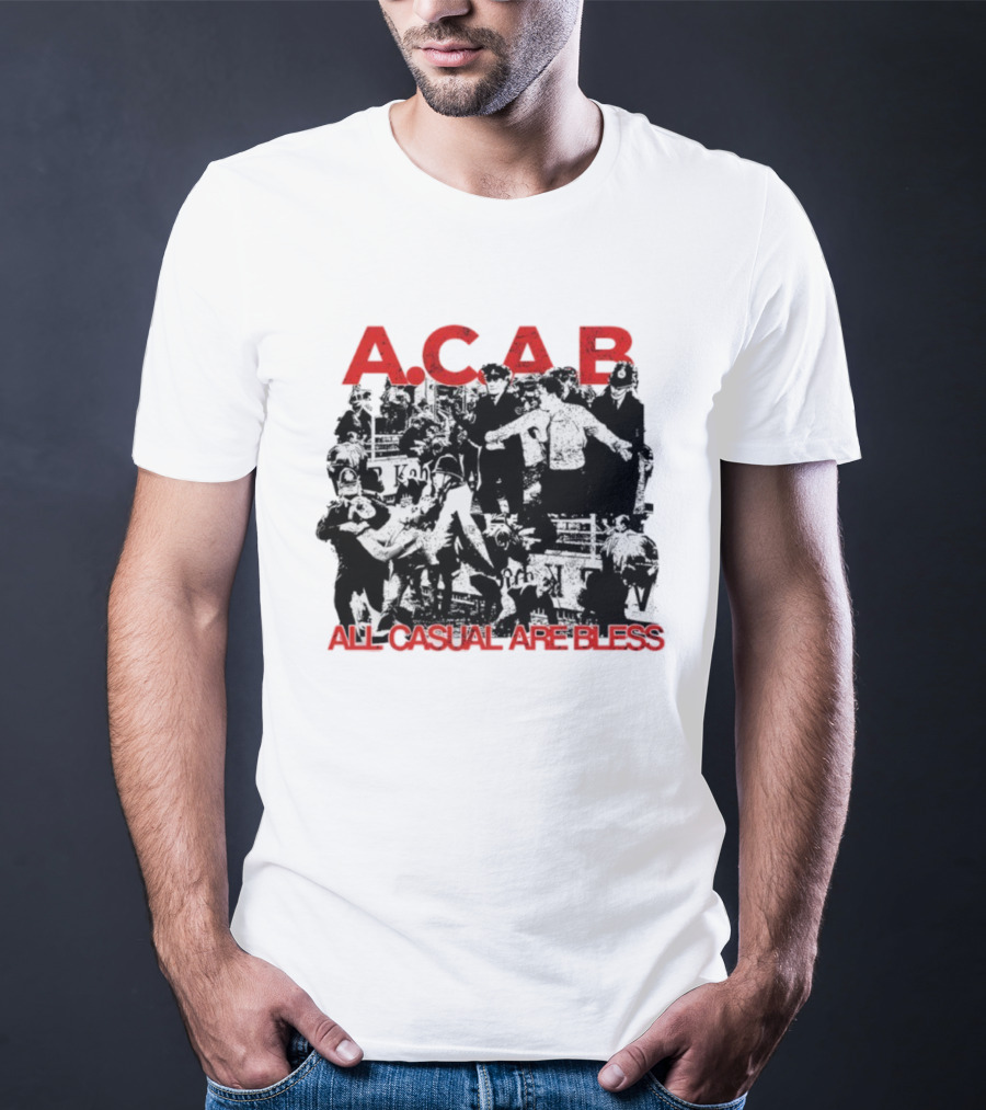A.C.A.B All Casual Are Bless Red Text Black And White Scene T-Shirt