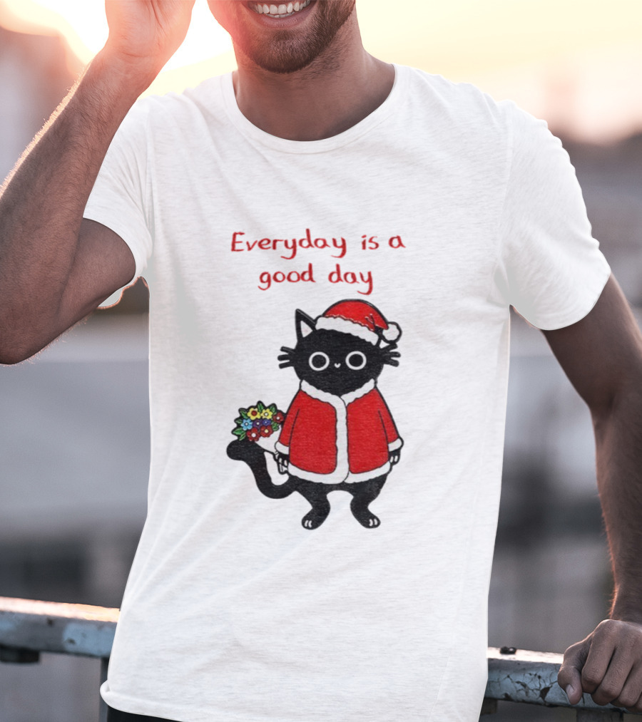 Everyday Is A Good Day Black Cat Santa Merry Christmas T-Shirt
