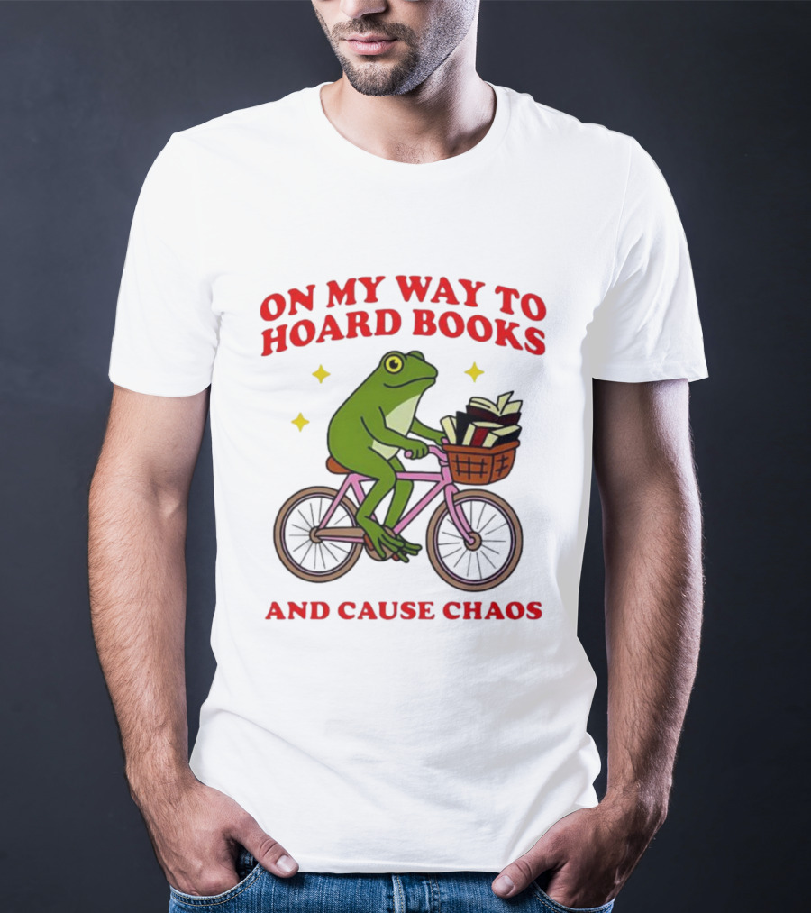 Frog On Bicycle Journey To Hoard Books And Cause Chaos T-Shirt