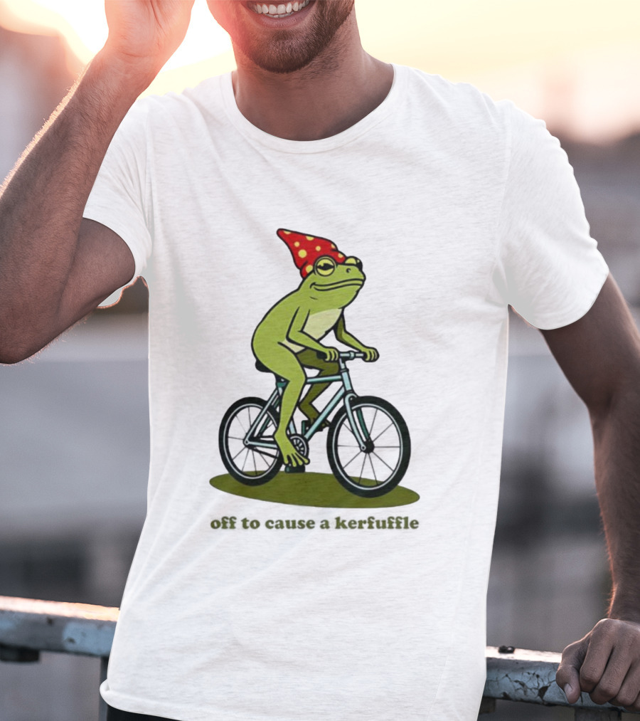Frog Gnome Hat Bicycle Ride Off To Cause A Kerfuffle T-Shirt