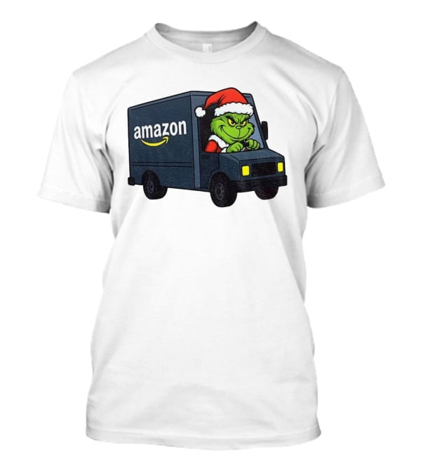 Grinch Santa Claus Driving Amazon Truck Merry Christmas Humor T-Shirt