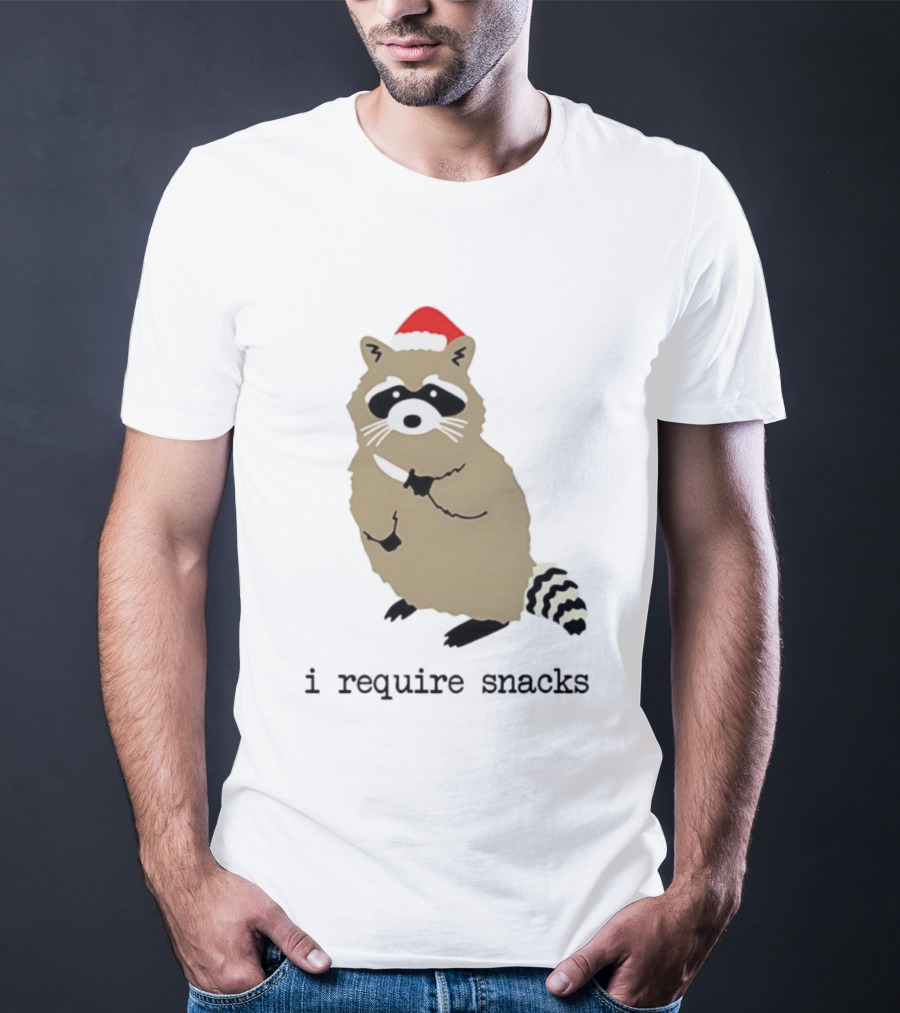 Raccoon Santa Hat I Require Snacks Festive Holiday Humor T-Shirt