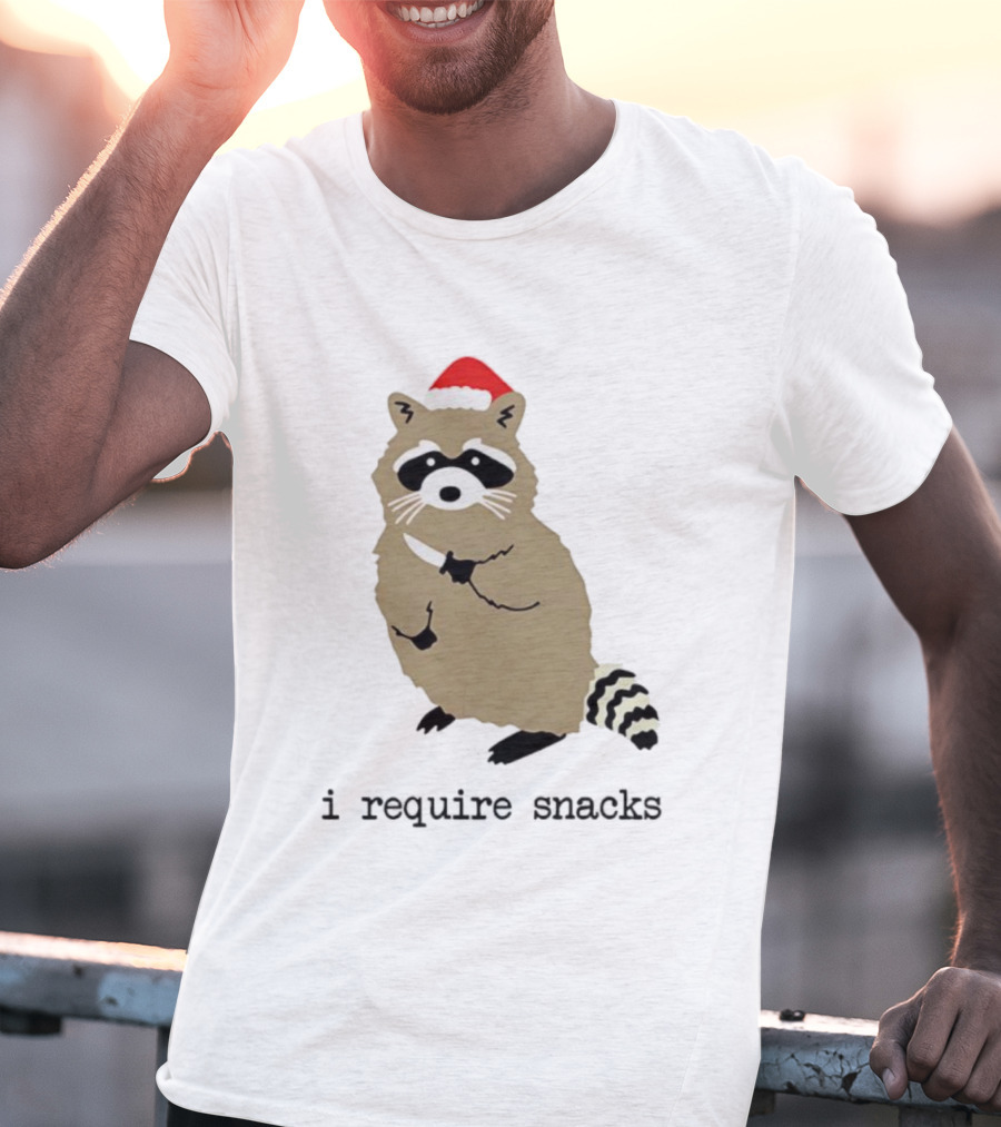 Raccoon Santa Hat I Require Snacks Festive Holiday Humor T-Shirt