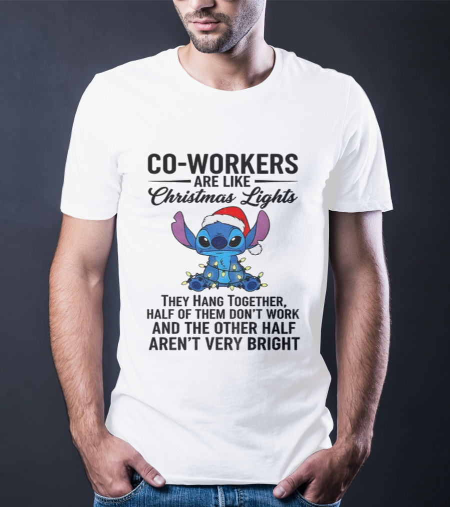 Stitch Co-Workers Are Like Christmas Lights Santa Hat Holiday Humor T-Shirt
