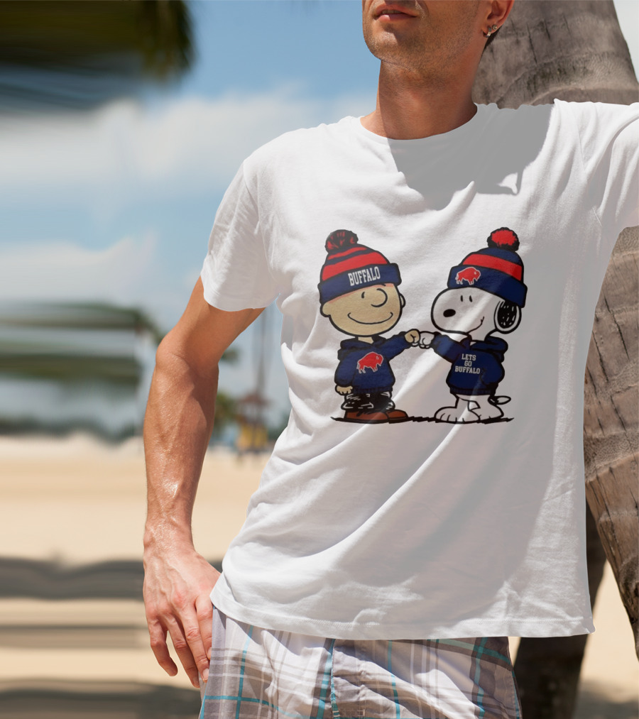 Snoopy Buffalo Bills Let's Go Holiday Football Fist Bump T-Shirt