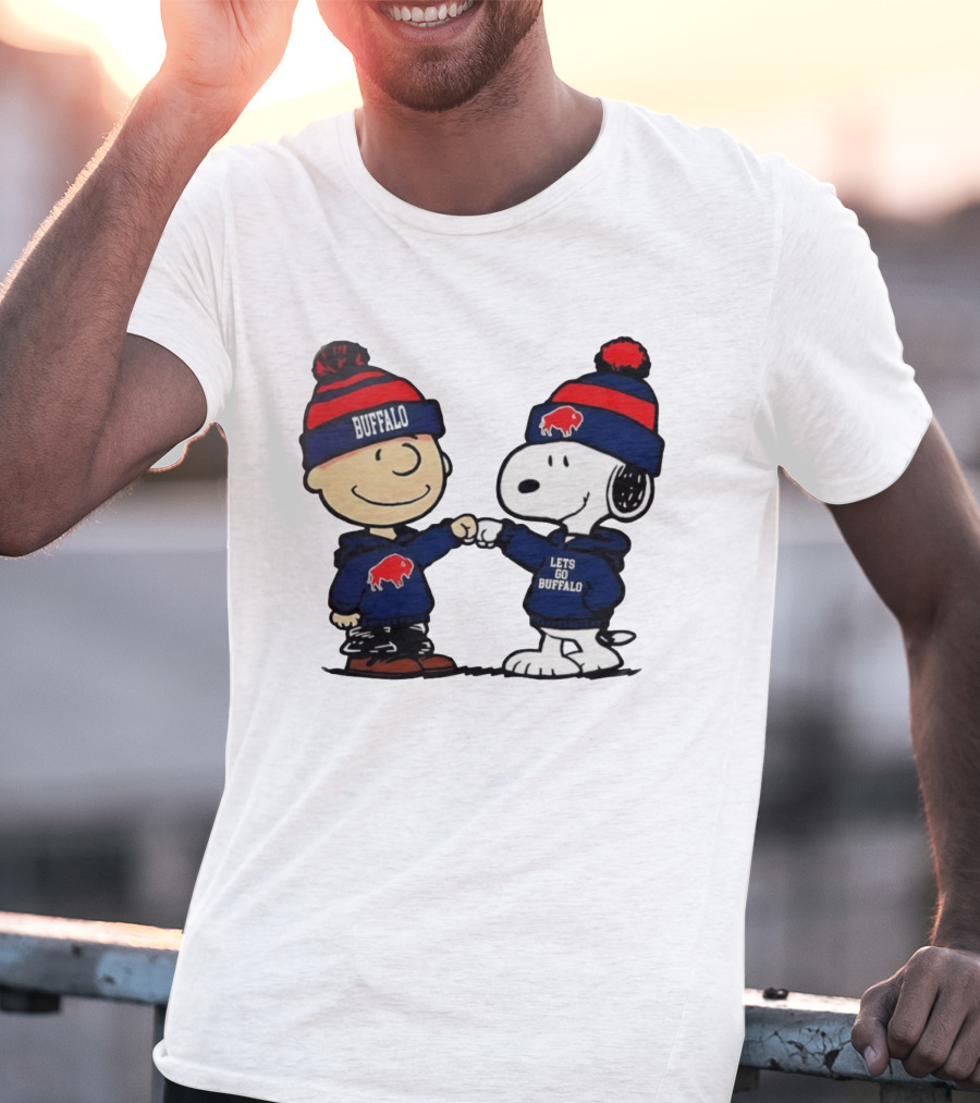 Snoopy Buffalo Bills Let's Go Holiday Football Fist Bump T-Shirt