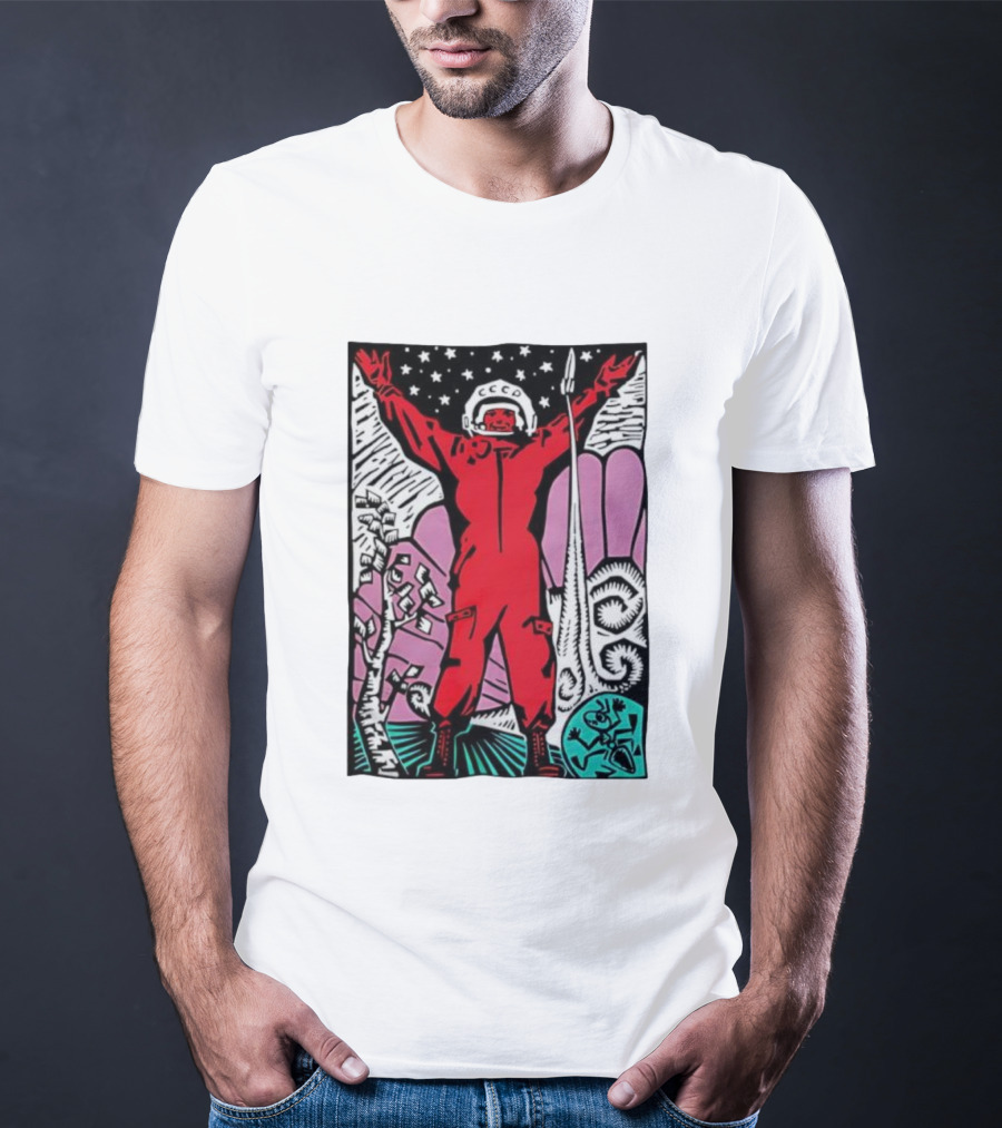 CCCP Soviet Space Hero Cosmonaut With Rocket Launch And Stars T-Shirt