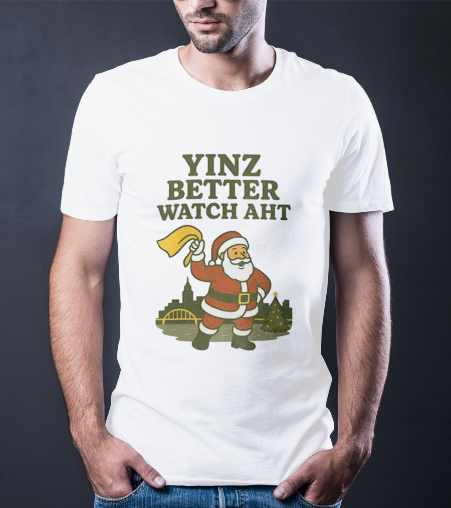 Yinz Better Aht Christmas Santa Pittsburgh Bridge Skyline T-Shirt